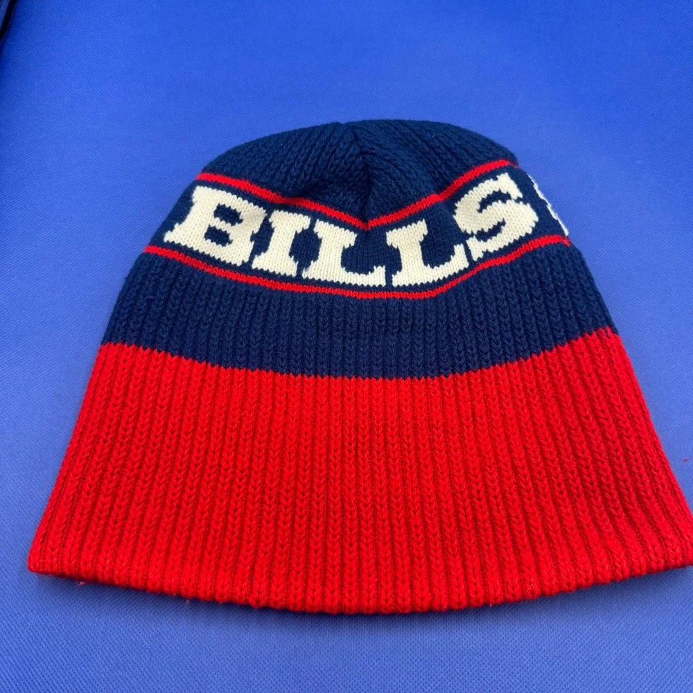 Vintage Buffalo Bills NFL Beanie Knit Hat Striped Ribbed 90s Mafia New York Game